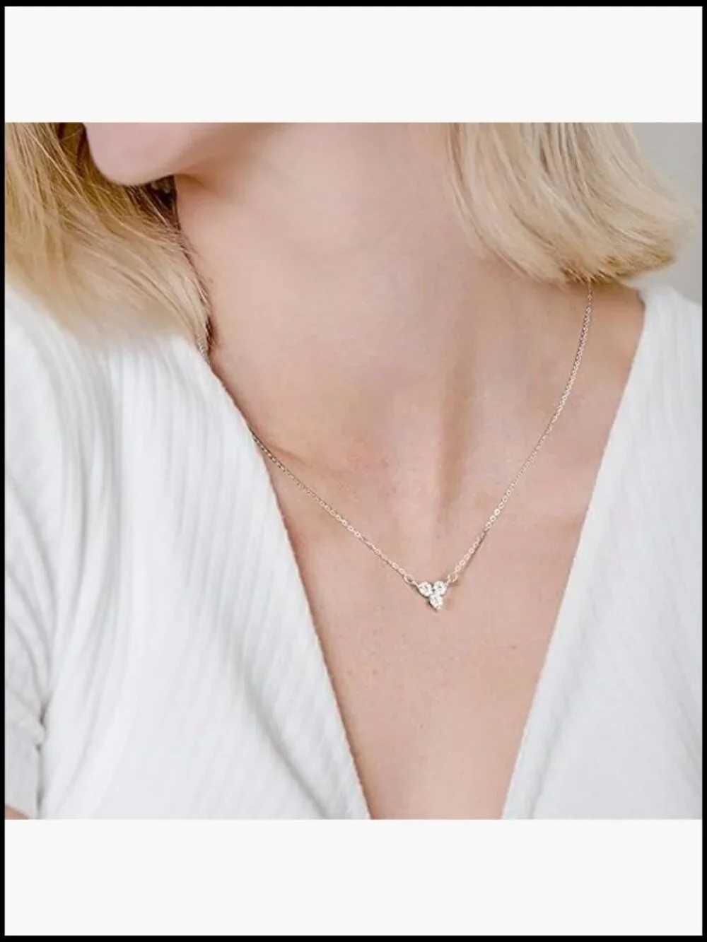 Moissanite Pendant Necklace Triangle White Gold Plated VVS1 Round Cut Minimalist